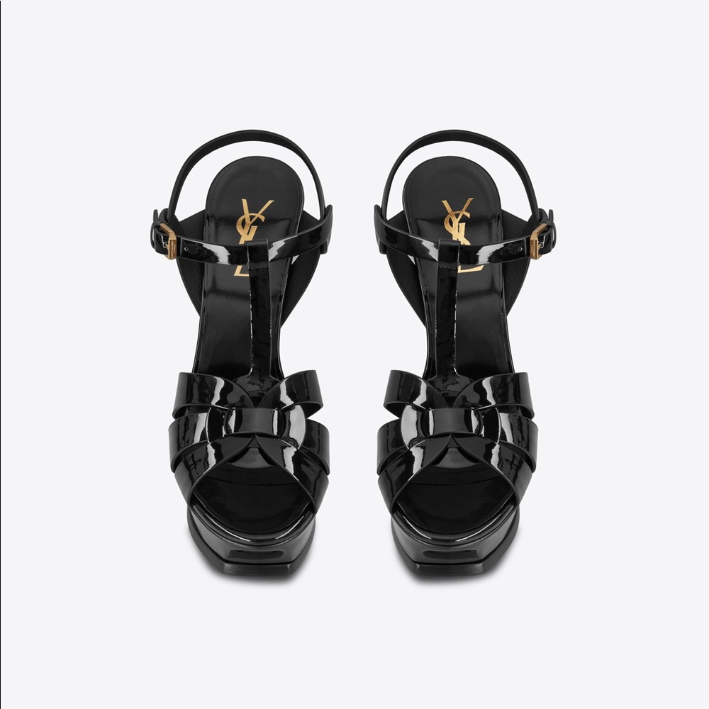 ⚡️SAINT LAURENT Tribute Platform Sandals 105mm,Black Patent Leather,Sz41EU(11US)